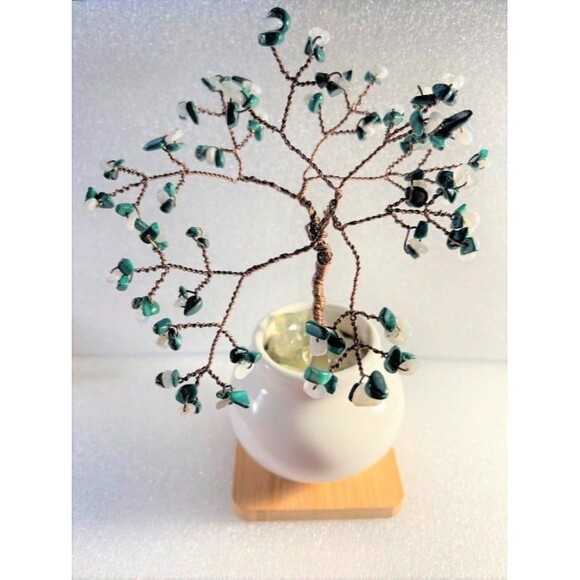 Beautiful Genuine Moonstone & Malachite Gemstone Tree - Picture 1 of 5